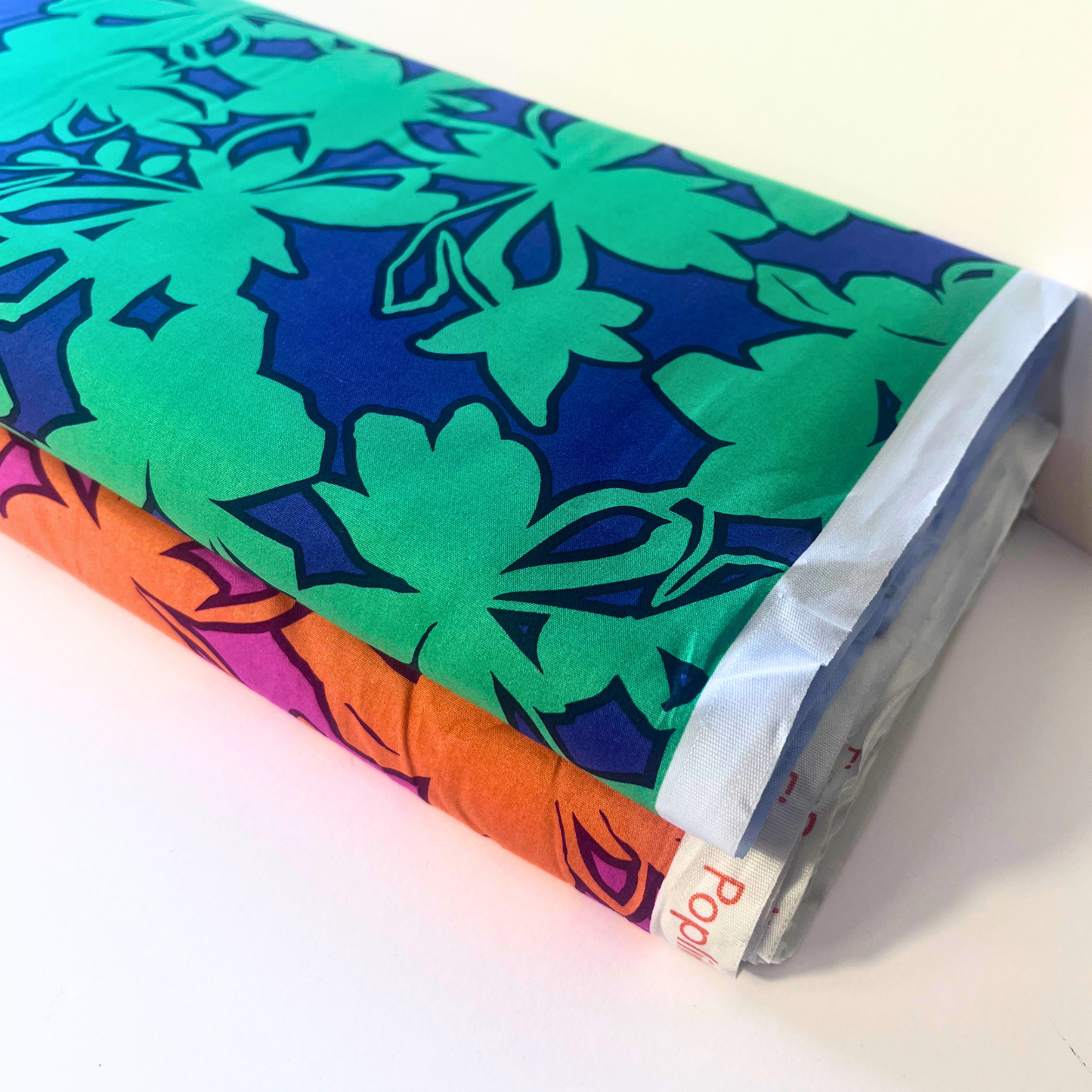 Fine Poplin Flowers — Blue & Emerald Green | Bold Stencil Print