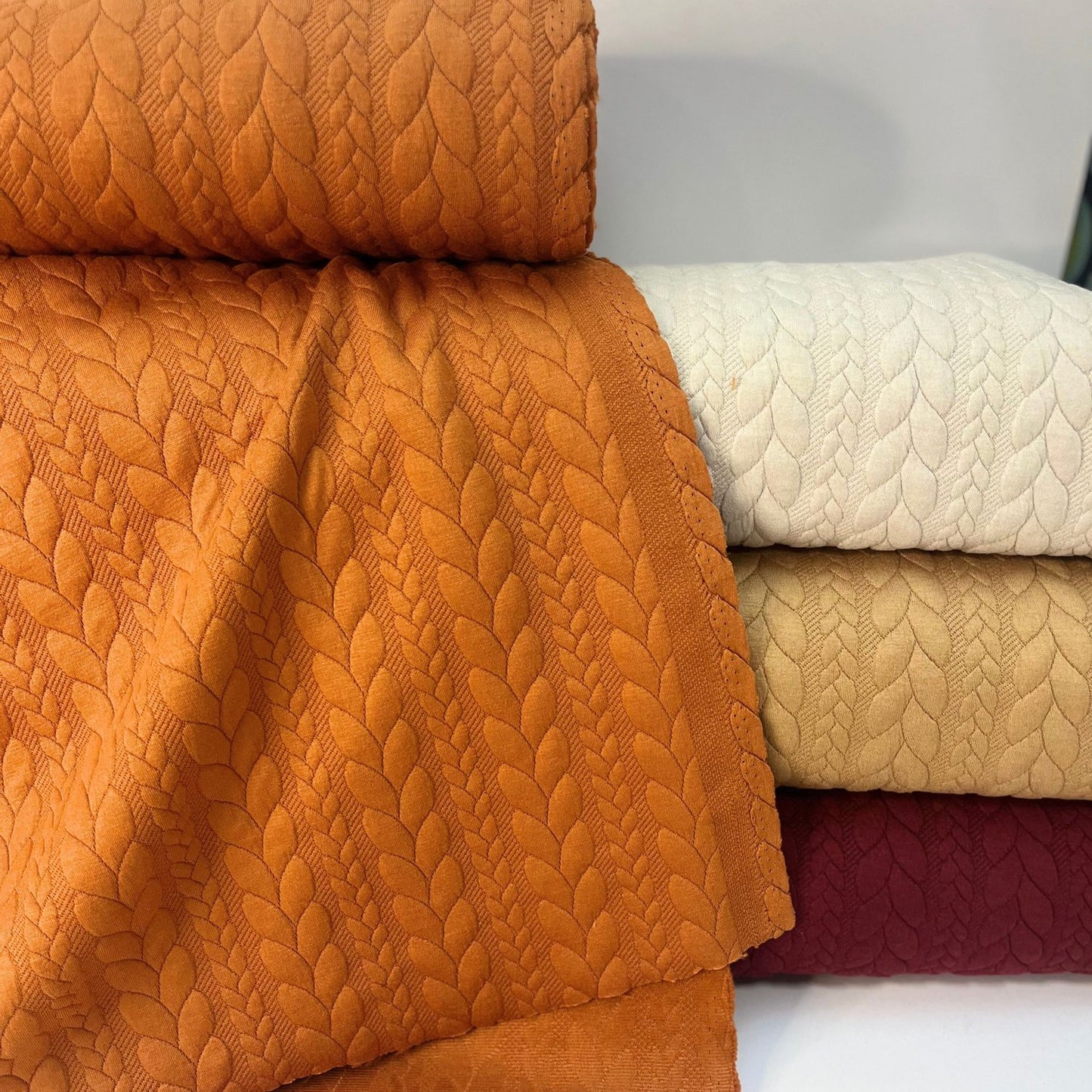 Burnt Orange Textured Cable Knit Jacquard Sweat, sold in half meters