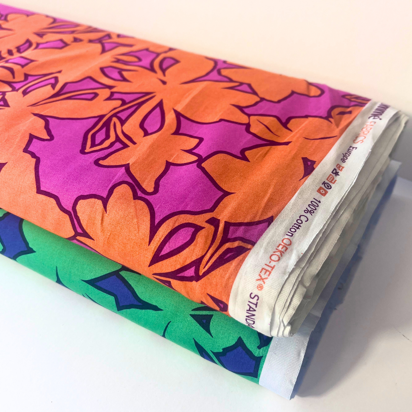 Fine Poplin Flowers — Orange & Cerise Pink | Bold Stencil Print