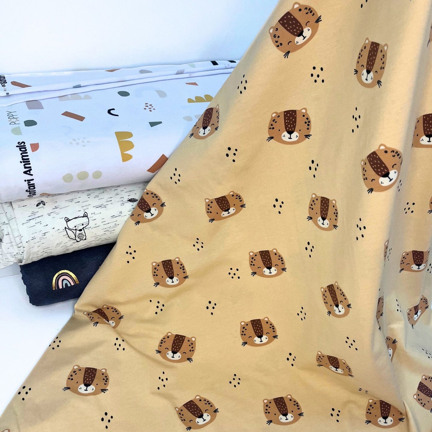 Leopard Animal Print Gender Neutral Neppy Jersey, Baby & Childrens Stretch Fabric.