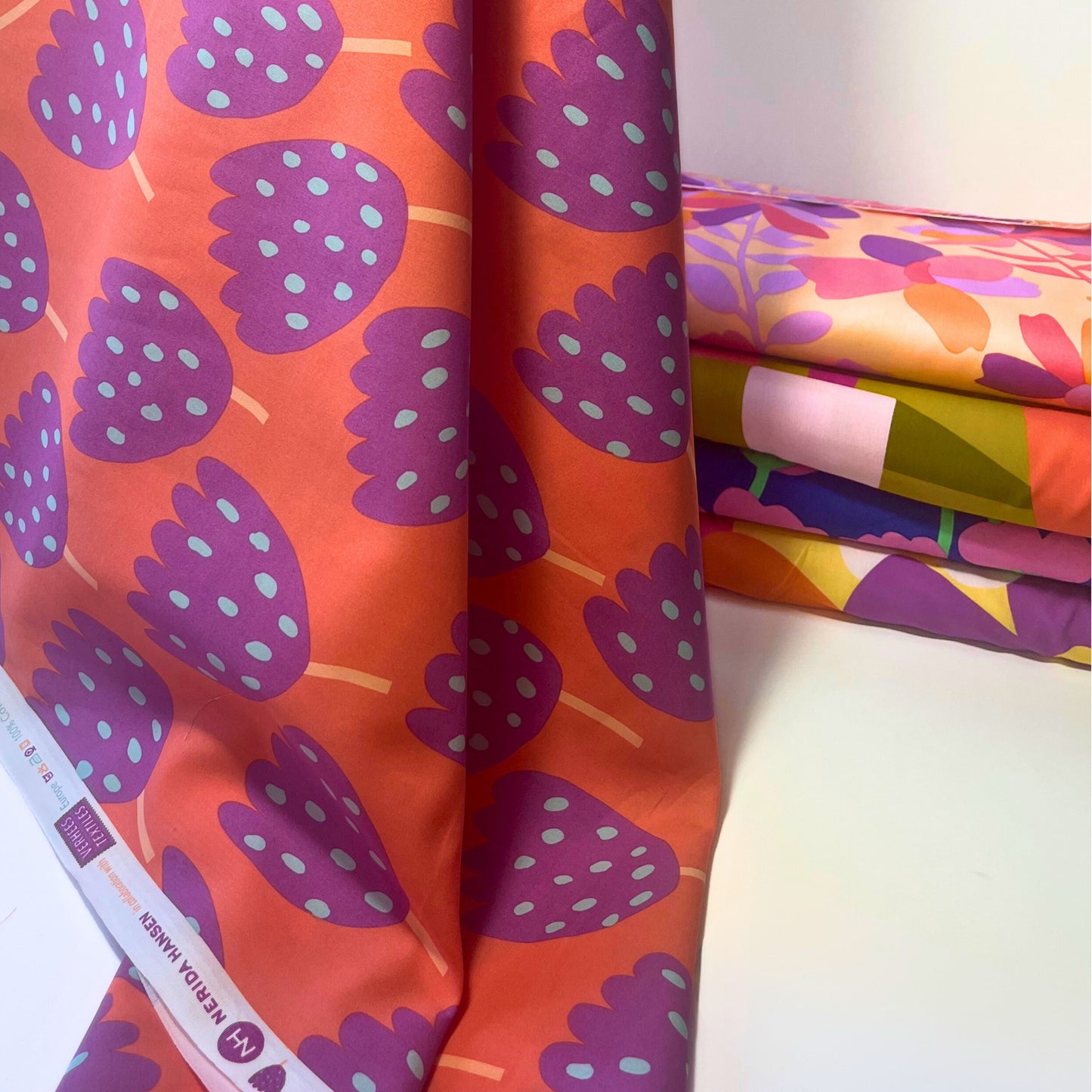Poplin Tulips in Coral and Purple, Nerida Hansen | 100% Cotton