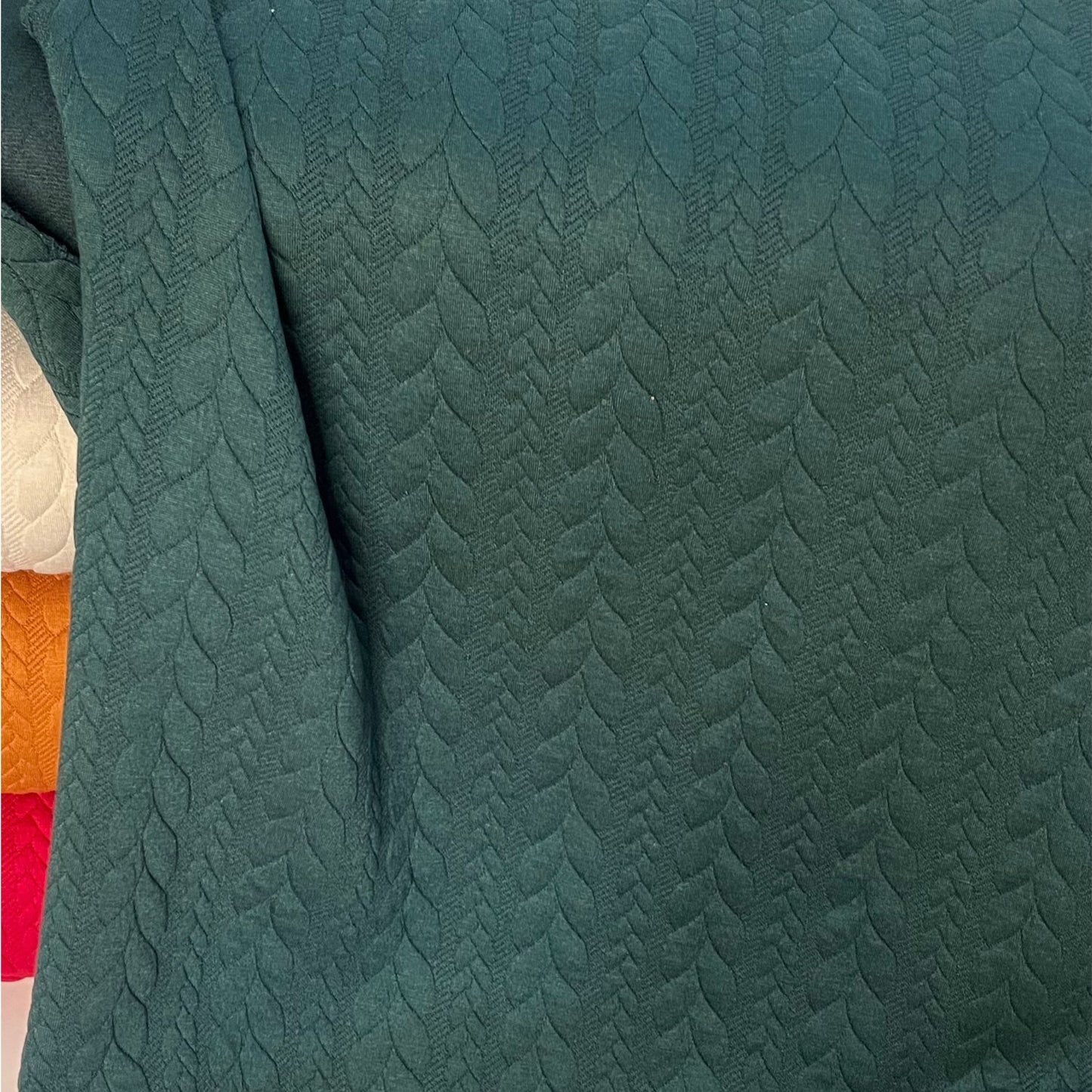 Bottle Green Textured Cable Knit Jacquard Sweat, sold in half meters