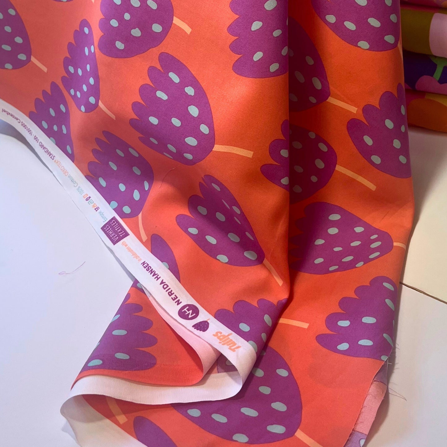 Poplin Tulips in Coral and Purple, Nerida Hansen | 100% Cotton