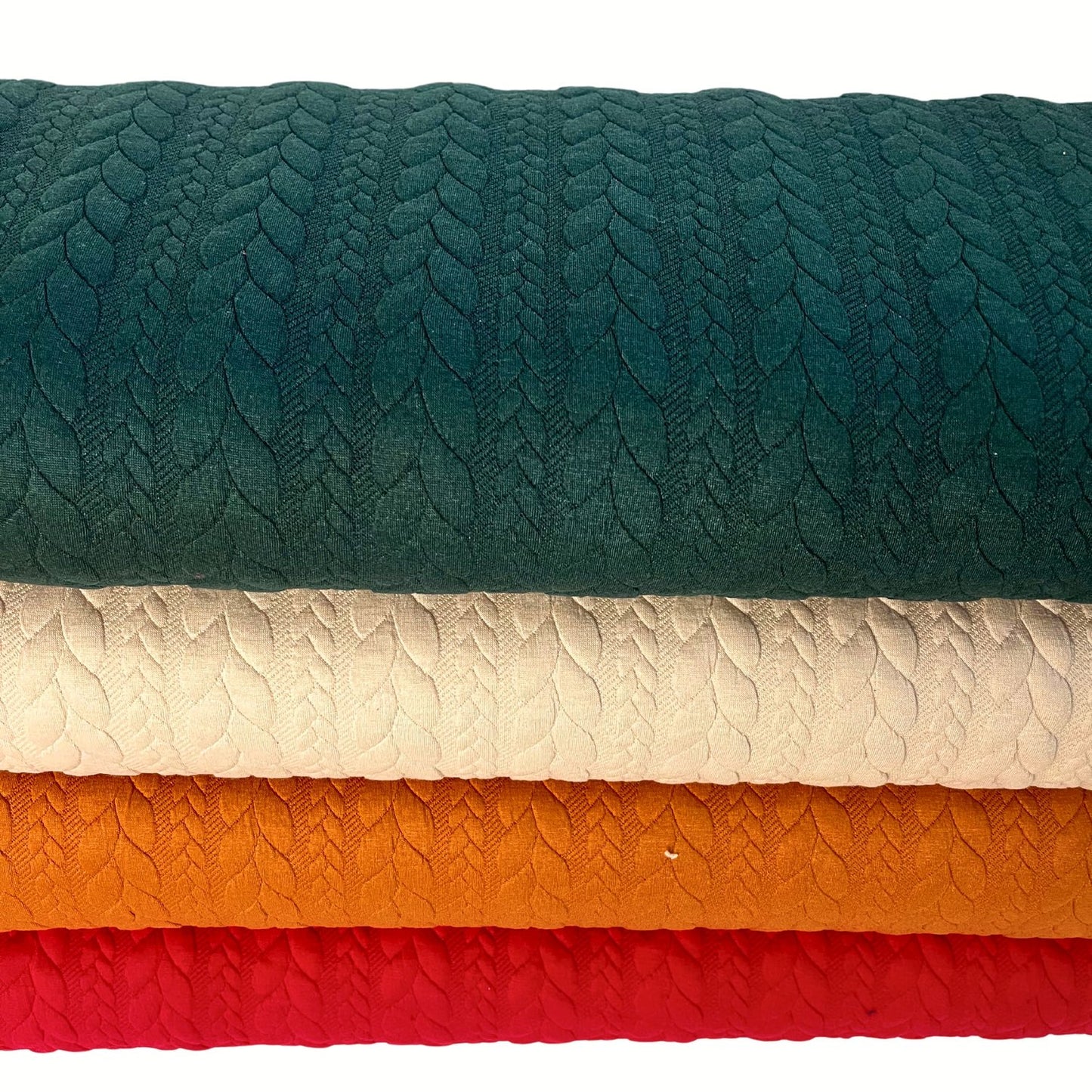 Bottle Green Textured Cable Knit Jacquard Sweat, sold in half meters