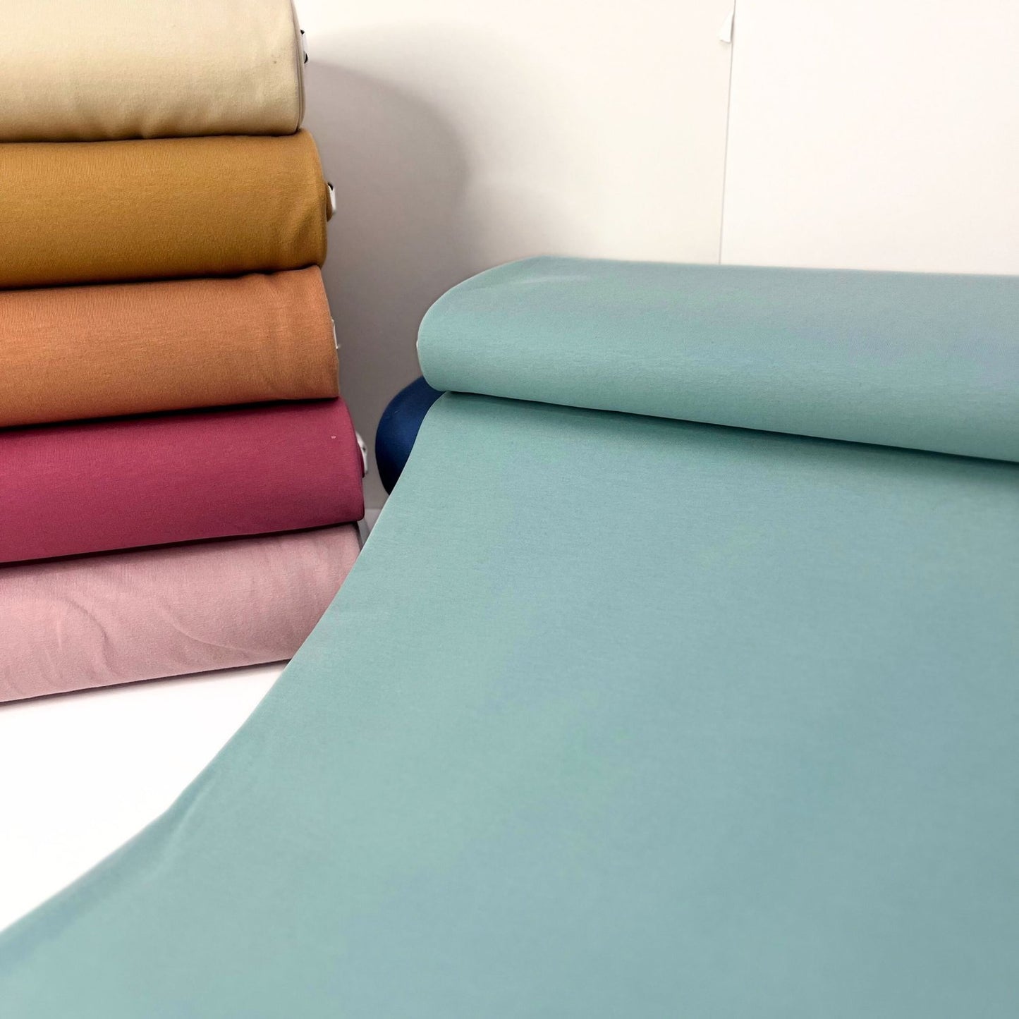 Organic Soft Brushed Back Stretch French Terry Sweatshirt Fabric 95% Organic Cotton/5% Elastane - Soft Teal