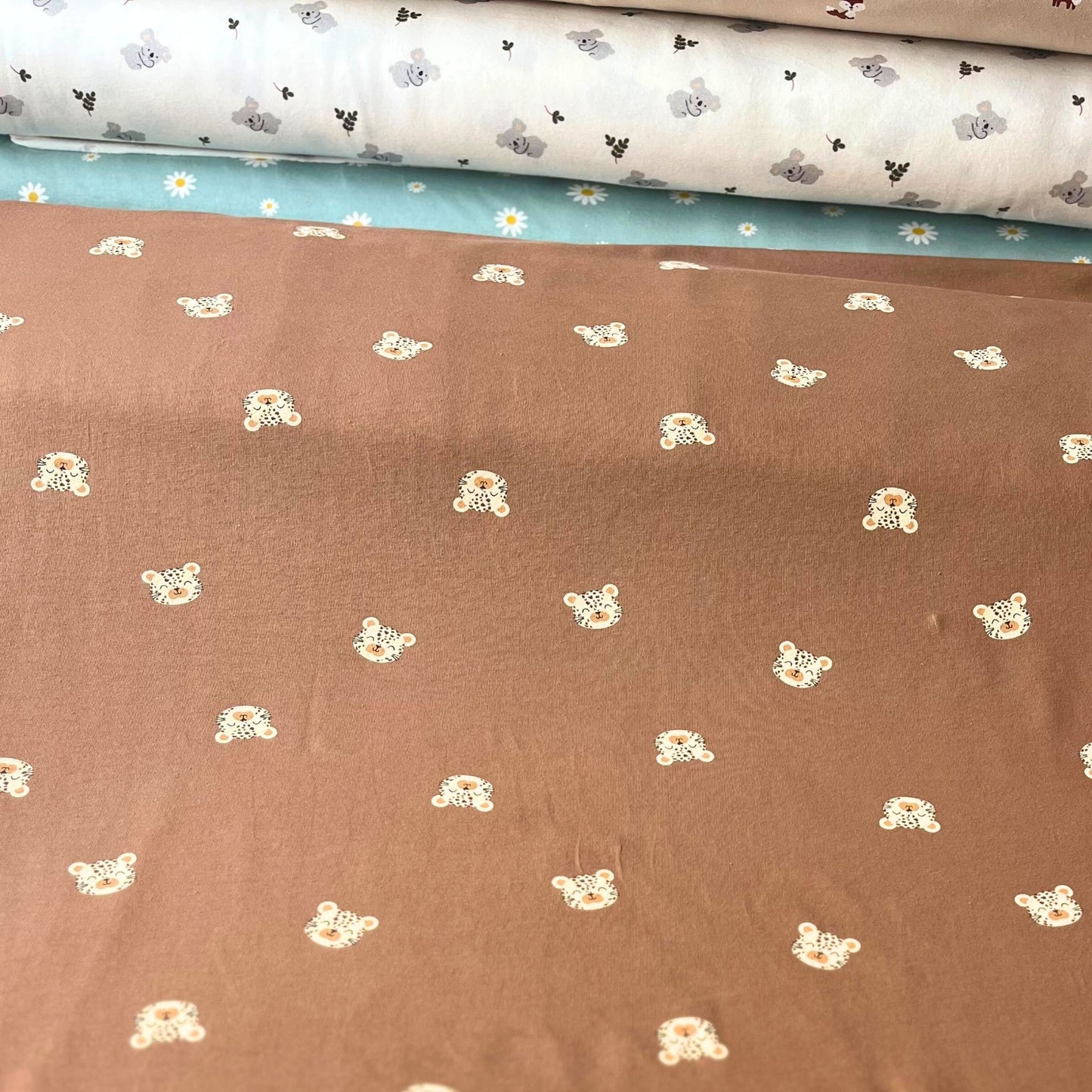 Soft and stretchy cotton elastane jersey for handmade baby clothes.