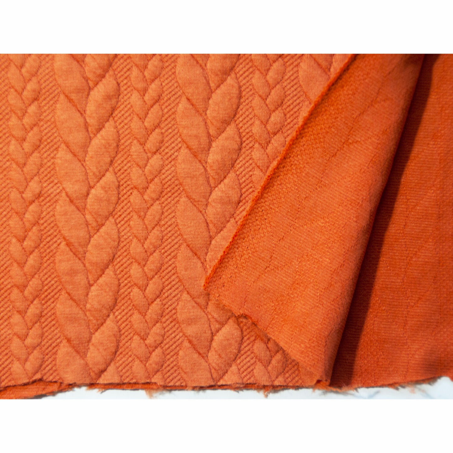 Burnt Orange Textured Cable Knit Jacquard Sweat, sold in half meters