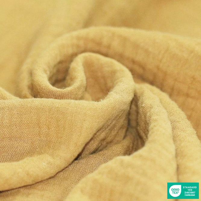 Old Yellow Double Gauze, 100% Cotton Muslin Fabric