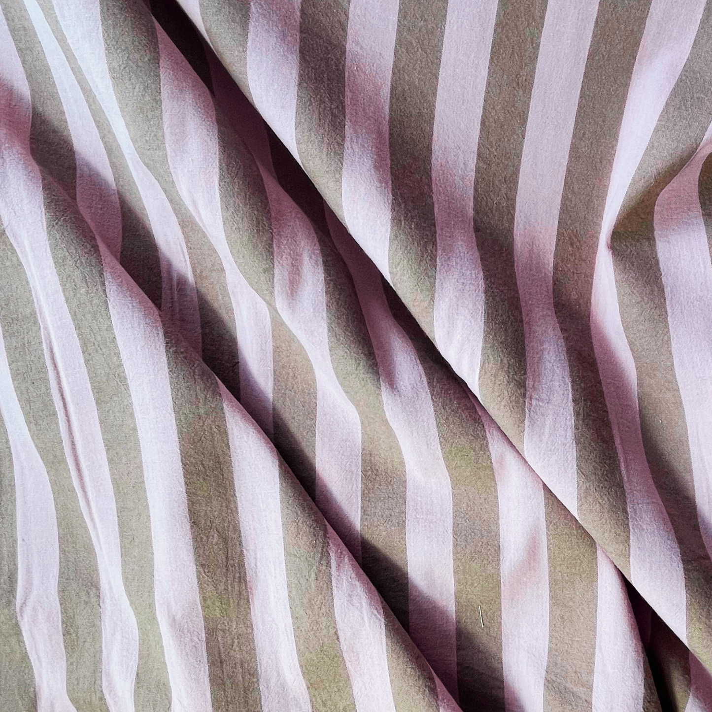Yarn dyed cotton stripe fabric pale pink light brown 3cm vertical — Oeko-Tex certified 100% cotton woven 135gsm for slow fashion sewing children's clothing baby gifts and handmade accessories