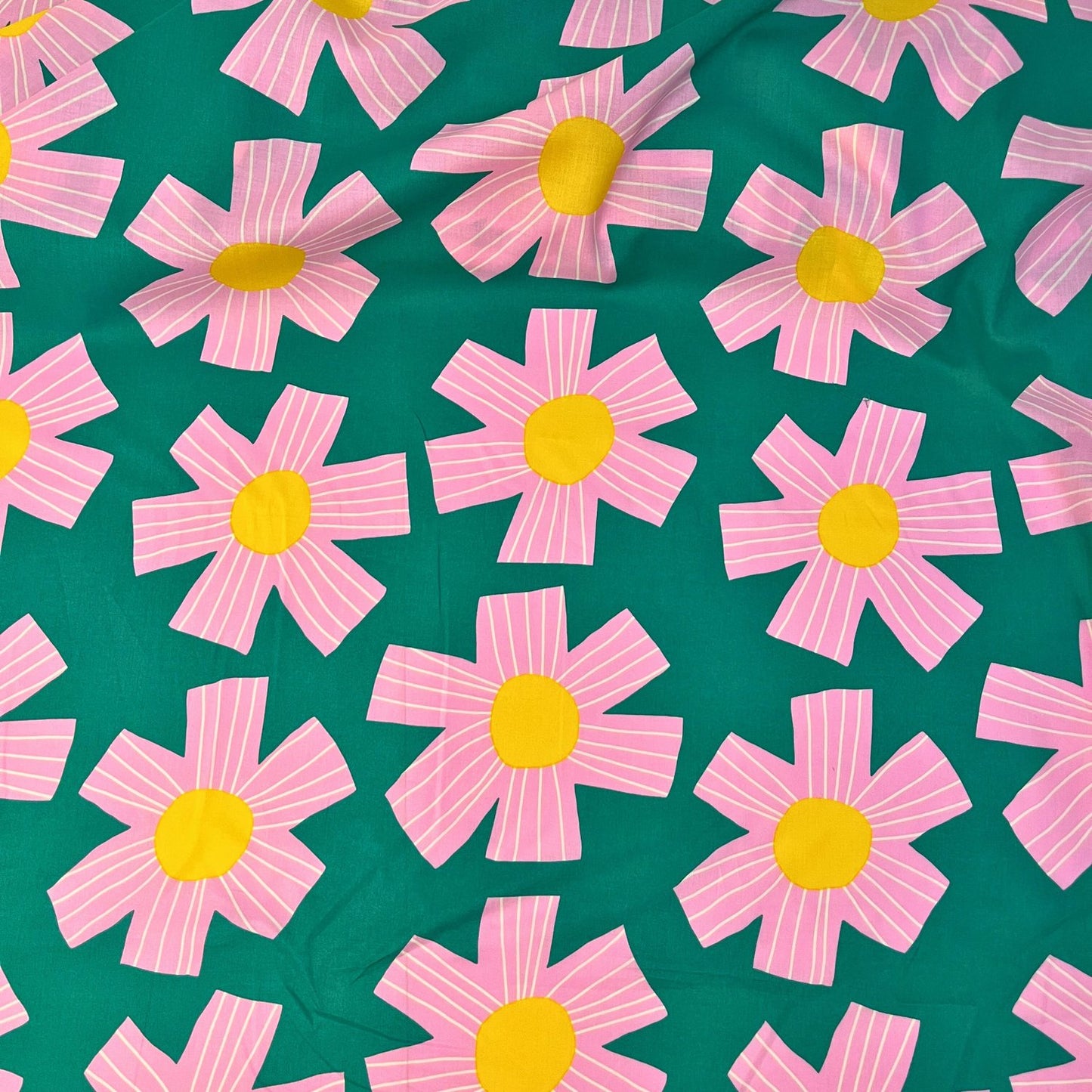 Nerida Hansen Cotton Voile Sunny Days Green and Pink, 100% Cotton