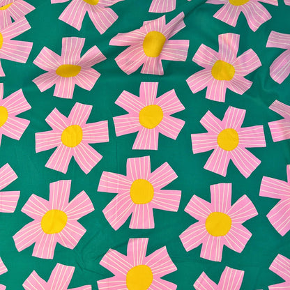 Nerida Hansen Cotton Voile Sunny Days Green and Pink, 100% Cotton
