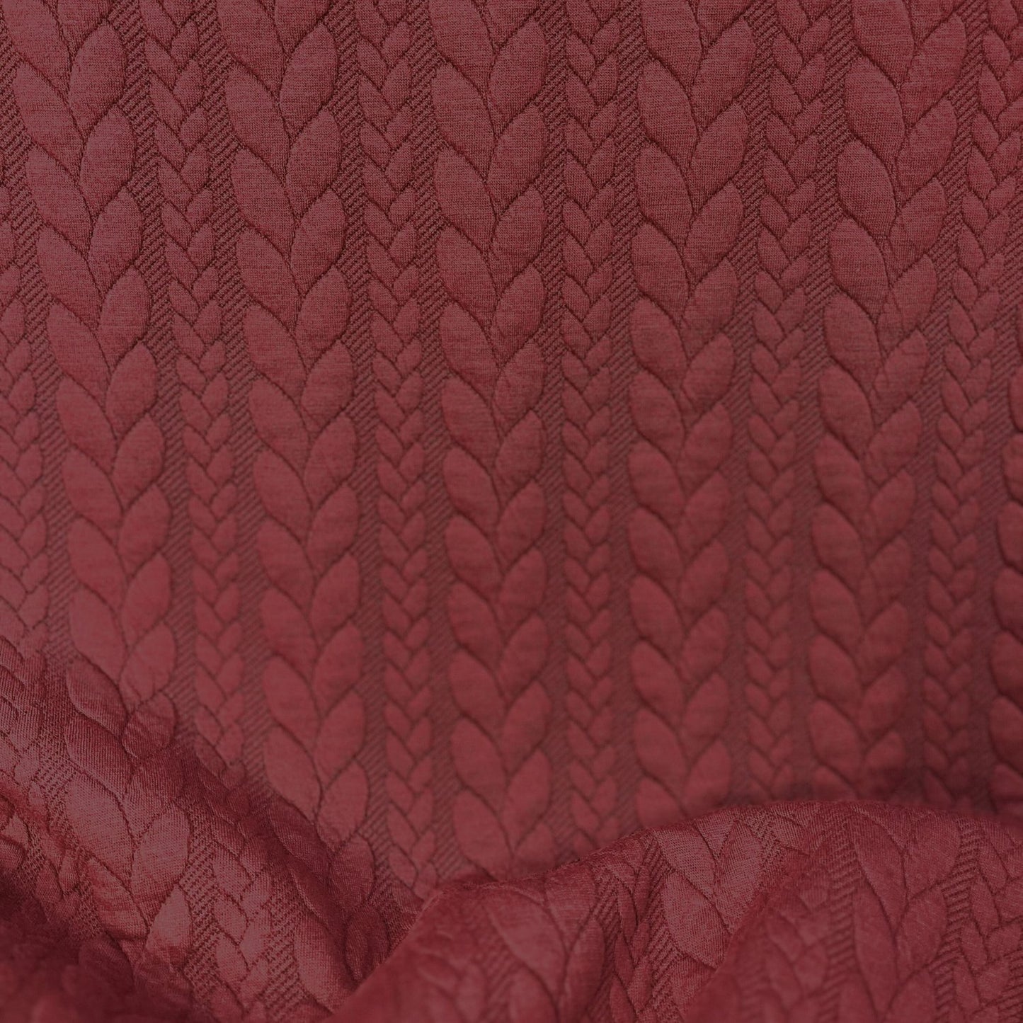 Berry Red Textured Cable Knit Jacquard Sweat, sold in half meters