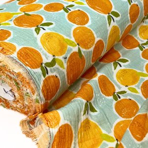 Printed Fruity Oranges Double Gauze Fabric, 100% Cotton Muslin