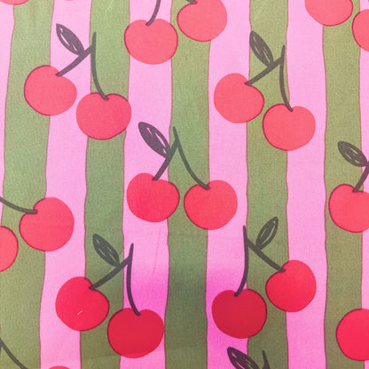 Cherry Stripe Cotton Poplin – Pink & Green | 100% Cotton Oeko-Tex