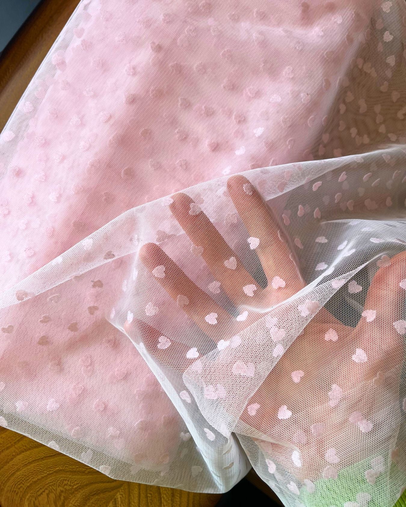 Heart Flock Tulle — Pale Pink | Dreamy Embellished Fabric for Tutus, Dresses & More