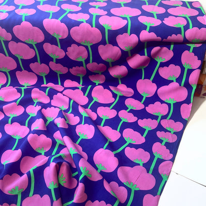 Lightweight LENZING™ ECOVERO™ fabric with modern blocky print, ideal for sewing flowy dresses, tops, and trousers.