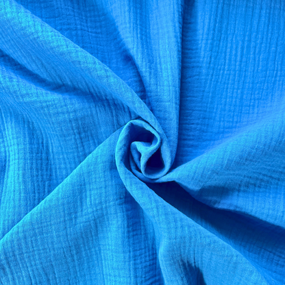 Light Cobalt Double Gauze, 100% Cotton Muslin Fabric