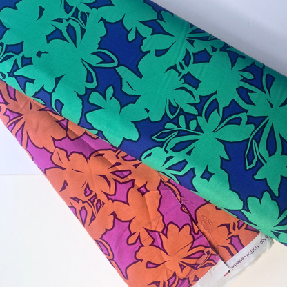 Fine Poplin Flowers — Blue & Emerald Green | Bold Stencil Print