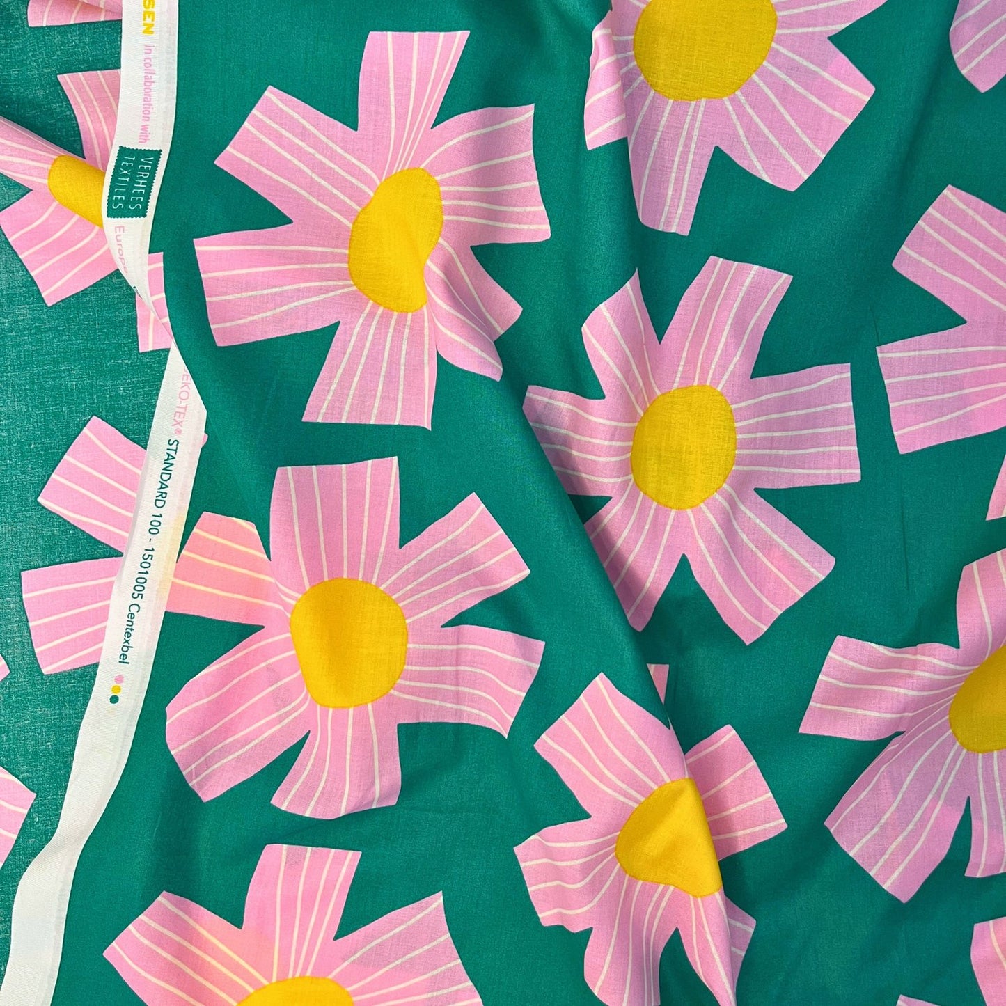 Nerida Hansen Cotton Voile Sunny Days Green and Pink, 100% Cotton