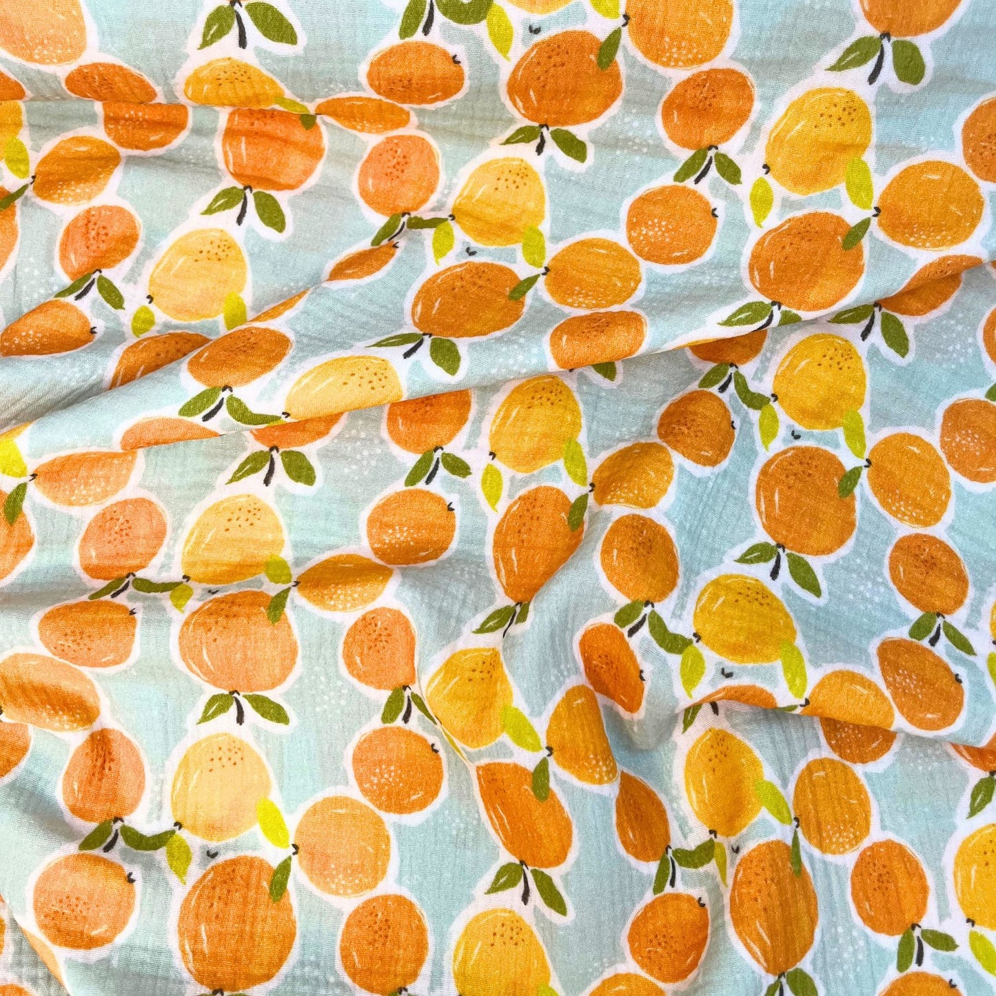 Printed Fruity Oranges Double Gauze Fabric, 100% Cotton Muslin