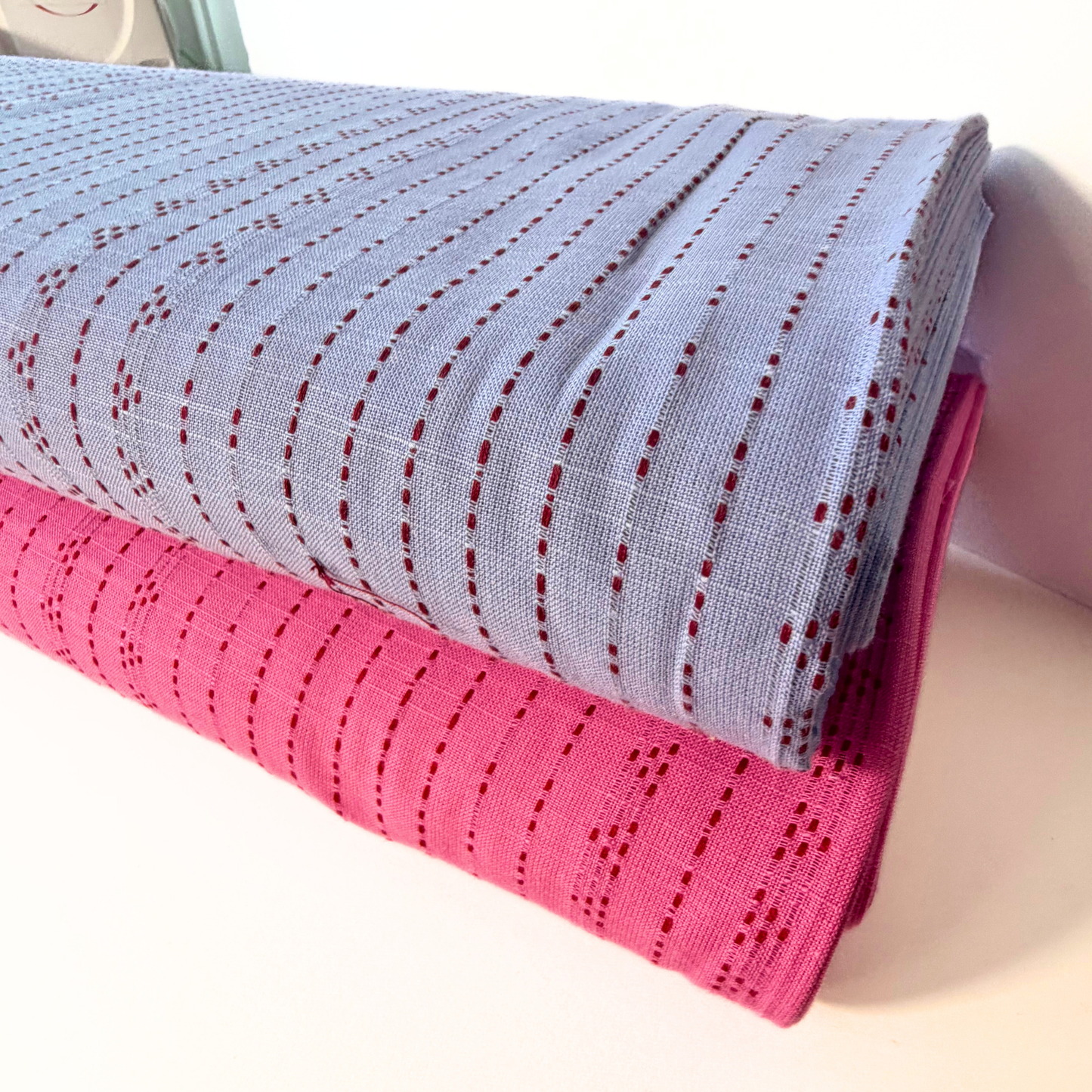 Cotton Dobby Stripe — Lilac & Burgundy | Yarn Dyed Woven