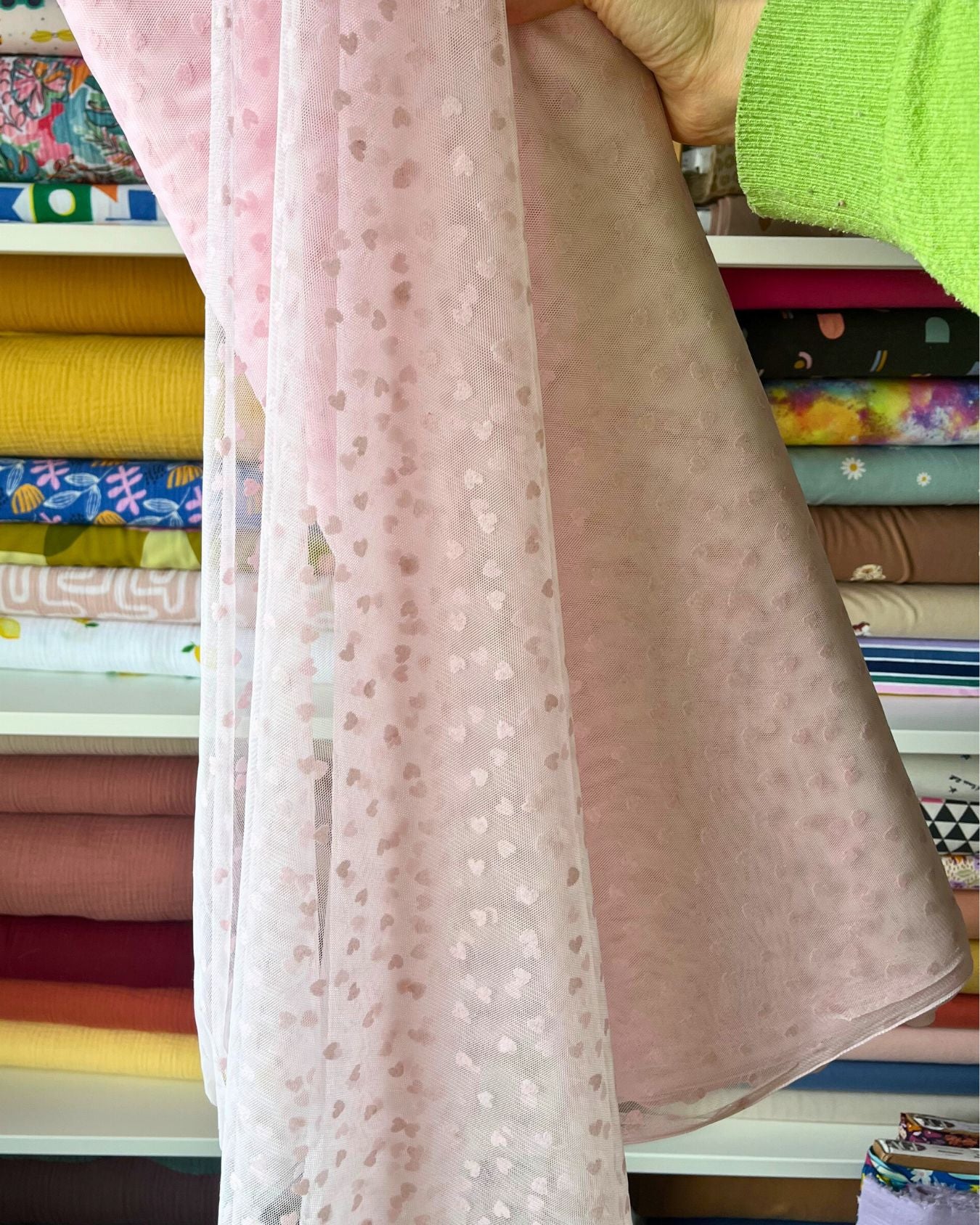Heart Flock Tulle — Pale Pink | Dreamy Embellished Fabric for Tutus, Dresses & More