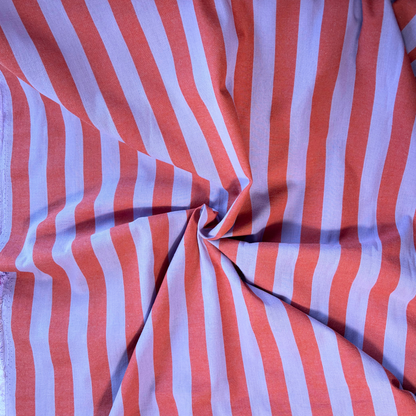 Yarn dyed cotton stripe fabric burnt orange lavender 2.2cm vertical — Oeko-Tex certified 100% cotton woven 135gsm for slow fashion sewing children's clothing baby gifts and handmade accessories