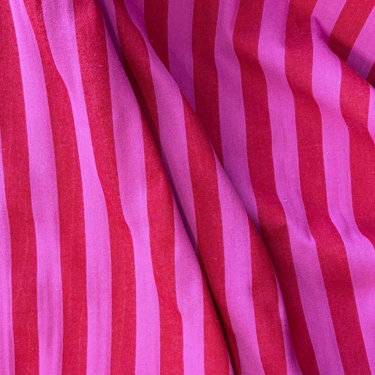 Yarn dyed cotton stripe fabric red cerise pink 2.2cm vertical — Oeko-Tex certified 100% cotton woven 135gsm for slow fashion sewing children's clothing baby gifts and handmade accessories