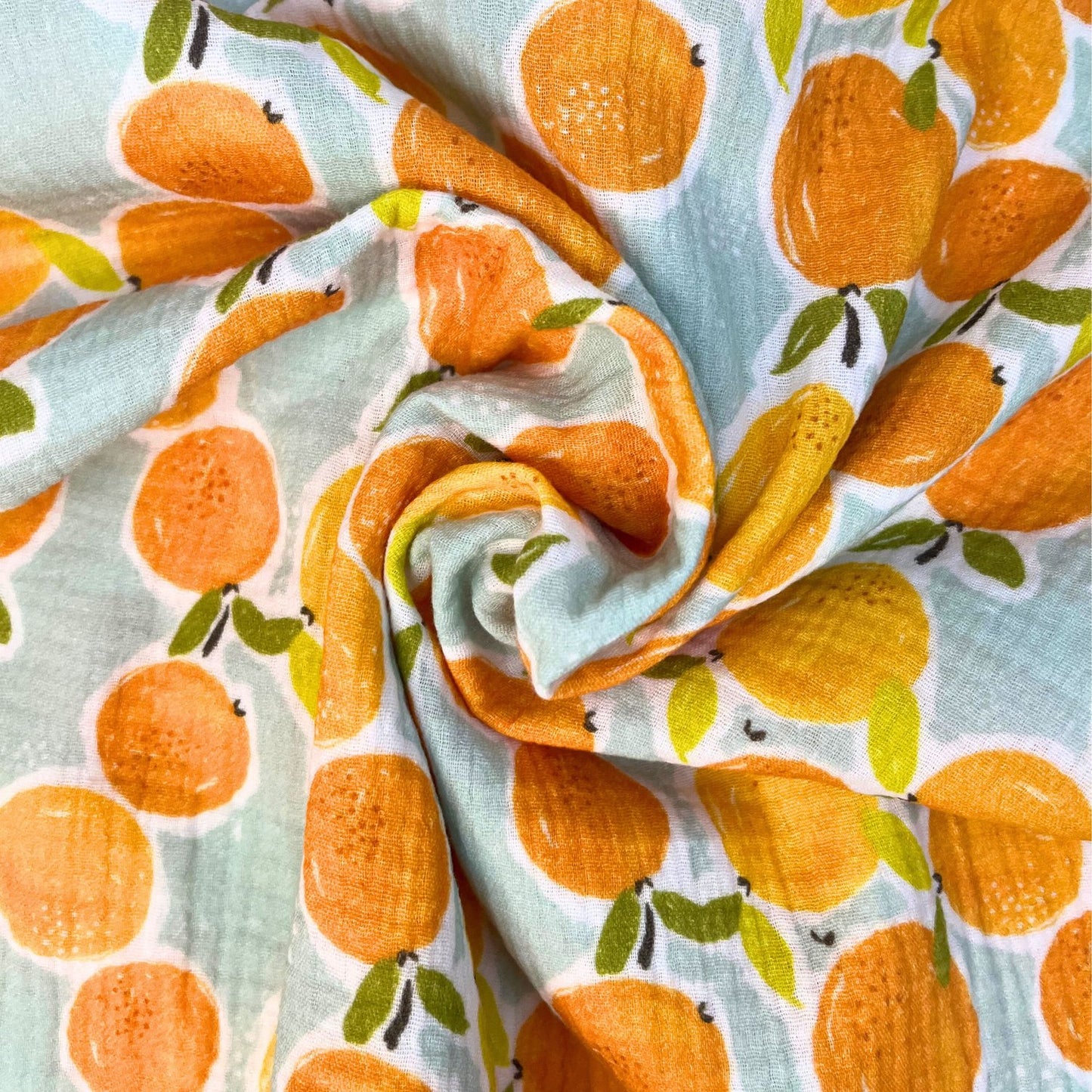 Printed Fruity Oranges Double Gauze Fabric, 100% Cotton Muslin