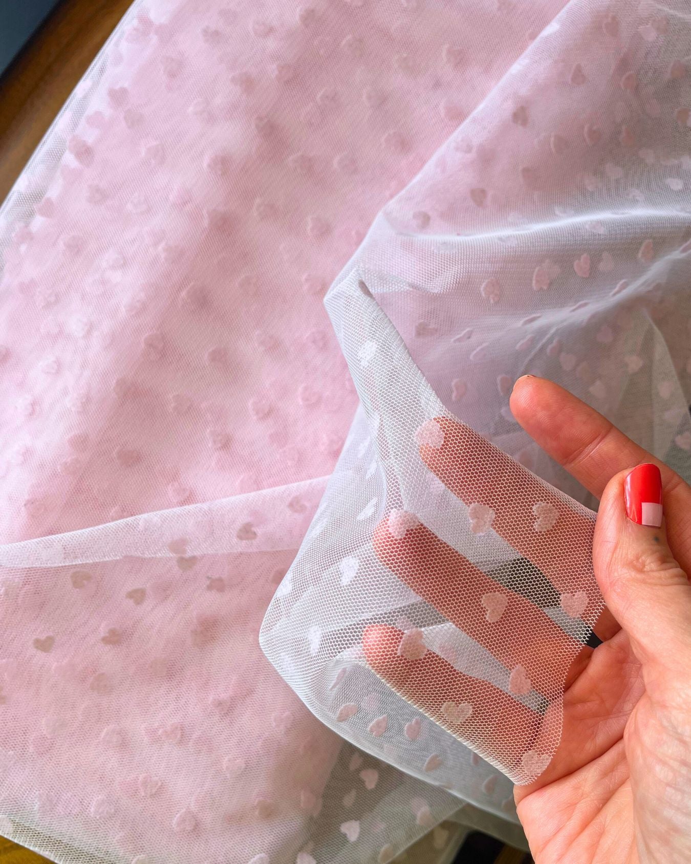 Heart Flock Tulle — Pale Pink | Dreamy Embellished Fabric for Tutus, Dresses & More