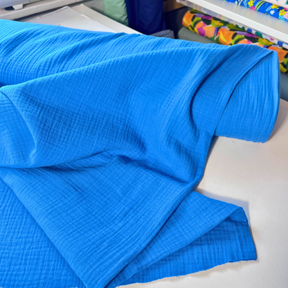 Light Cobalt Double Gauze, 100% Cotton Muslin Fabric