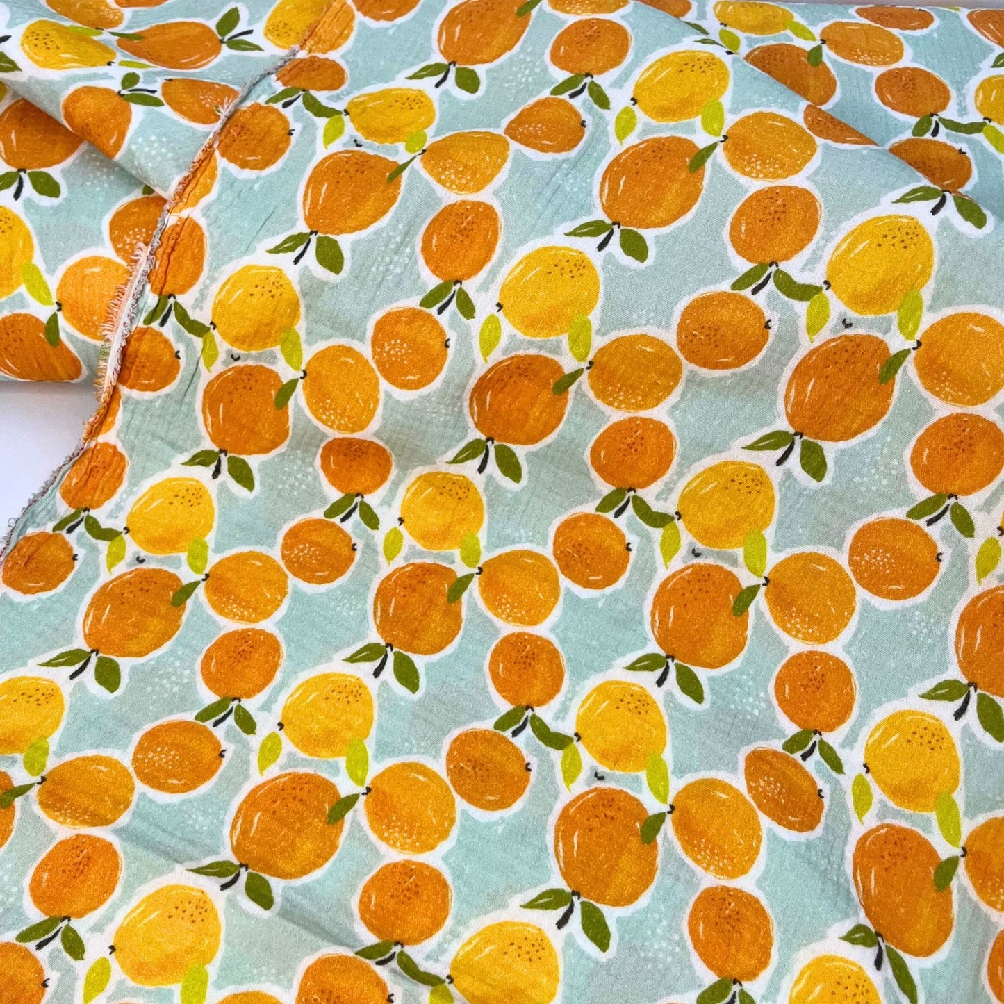 Printed Fruity Oranges Double Gauze Fabric, 100% Cotton Muslin