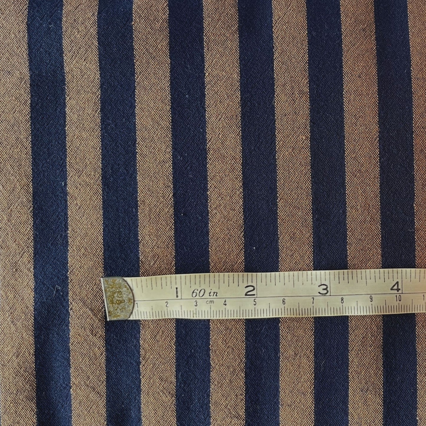 Yarn dyed cotton stripe in rich navy and warm brown 1.25cm stripes — Oeko-Tex Standard 100 certified 100% cotton woven fabric for slow fashion dressmaking and handmade children's garments