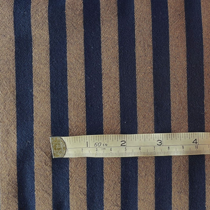 Yarn dyed cotton stripe in rich navy and warm brown 1.25cm stripes — Oeko-Tex Standard 100 certified 100% cotton woven fabric for slow fashion dressmaking and handmade children's garments