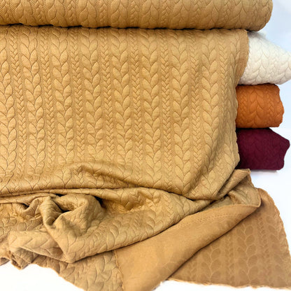 Camel Natural Textured Cable Knit Jacquard Sweat, sold in half meters