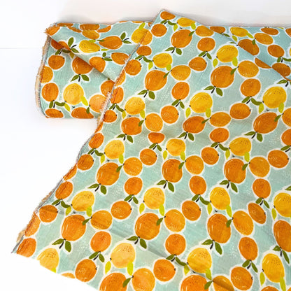 Printed Fruity Oranges Double Gauze Fabric, 100% Cotton Muslin