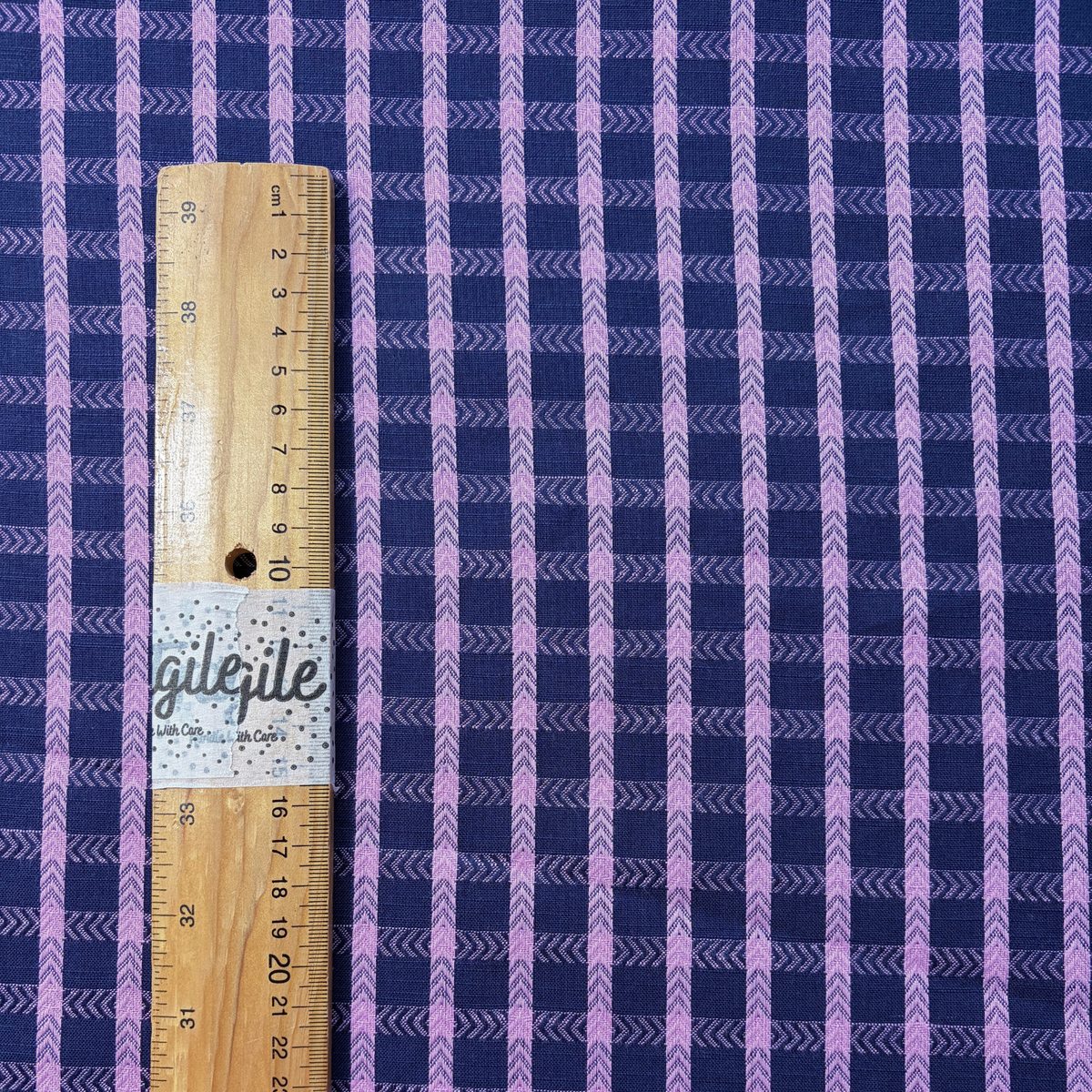 Cotton Dobby Check — Navy & Pop Pink | 1.8cm Woven Grid
