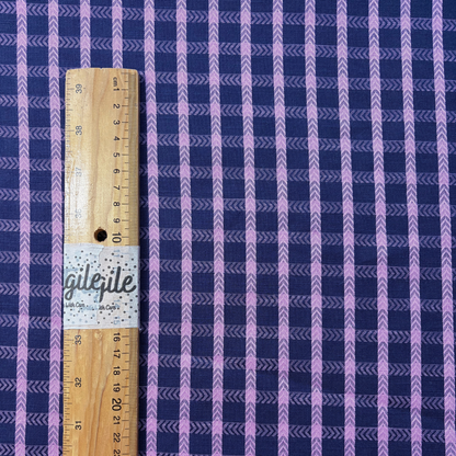 Cotton Dobby Check — Navy & Pop Pink | 1.8cm Woven Grid