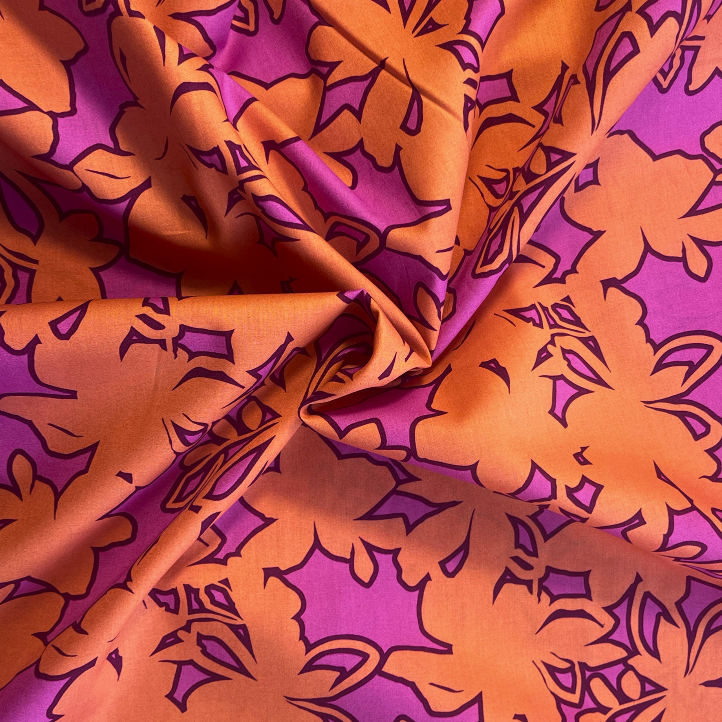 Fine Poplin Flowers — Orange & Cerise Pink | Bold Stencil Print
