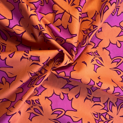 Fine Poplin Flowers — Orange & Cerise Pink | Bold Stencil Print