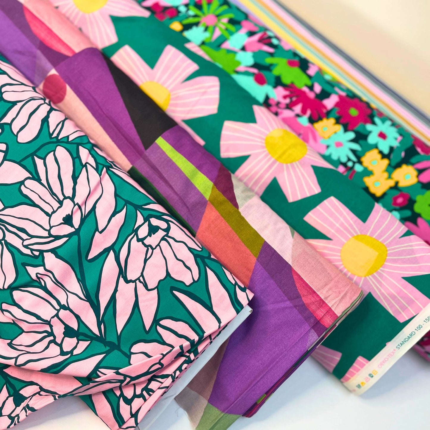 Nerida Hansen Cotton Voile Sunny Days Green and Pink, 100% Cotton