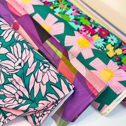 Nerida Hansen Cotton Voile Sunny Days Green and Pink, 100% Cotton