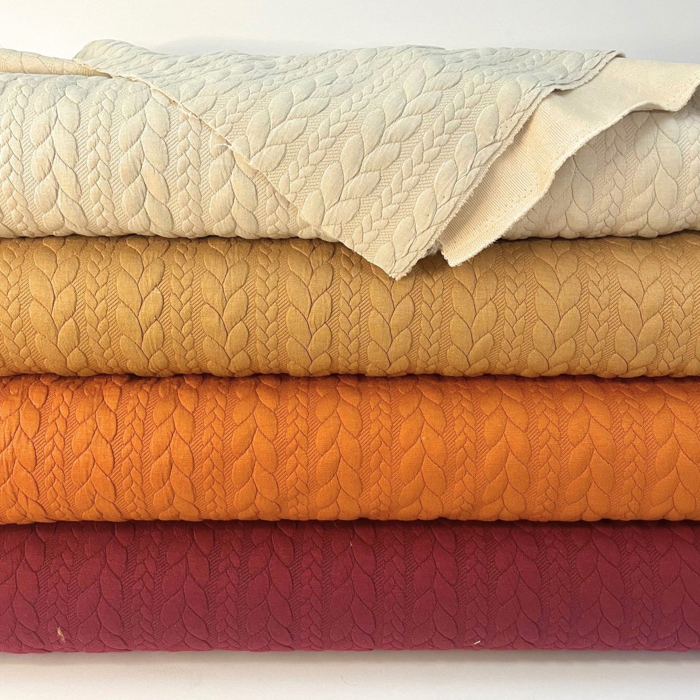 Camel Natural Textured Cable Knit Jacquard Sweat, sold in half meters