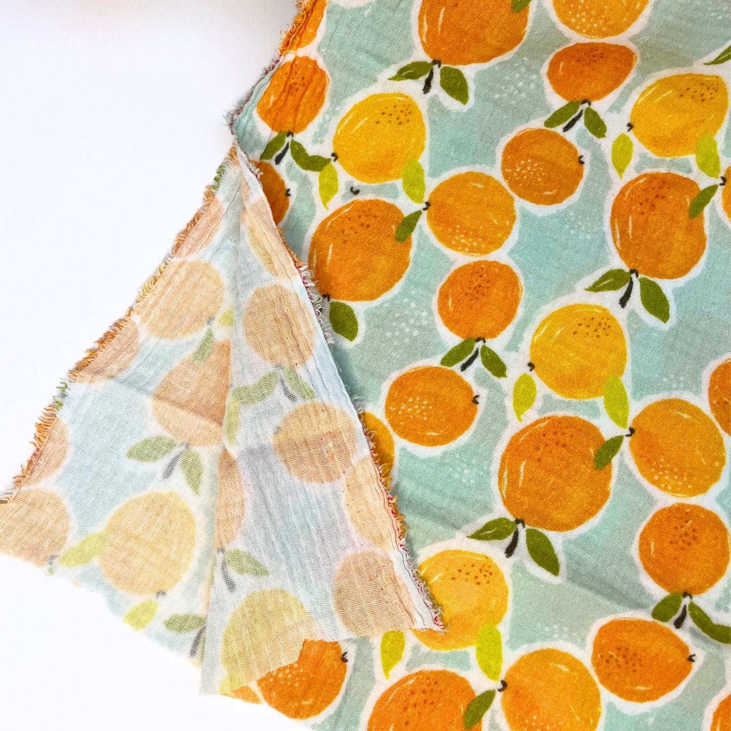 Printed Fruity Oranges Double Gauze Fabric, 100% Cotton Muslin