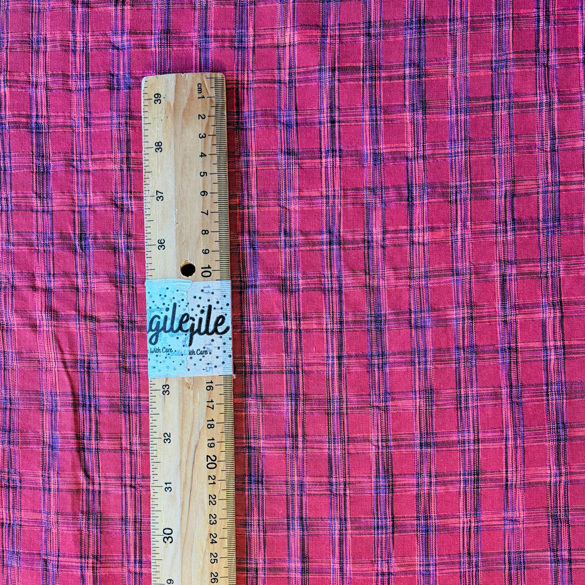 Cotton Mix Yarn Dyed Neon Check — Berry, Neon Pink & Cobalt Blue | 2cm Check
