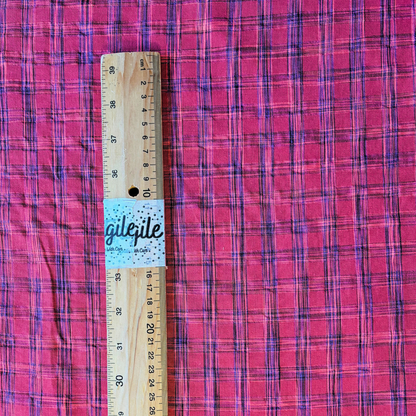 Cotton Mix Yarn Dyed Neon Check — Berry, Neon Pink & Cobalt Blue | 2cm Check