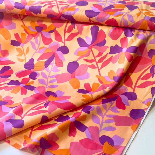 Cloverdale Floral Cotton – Nerida Hansen | Apricot, Pinks, Purples & Oranges | 100% Cotton