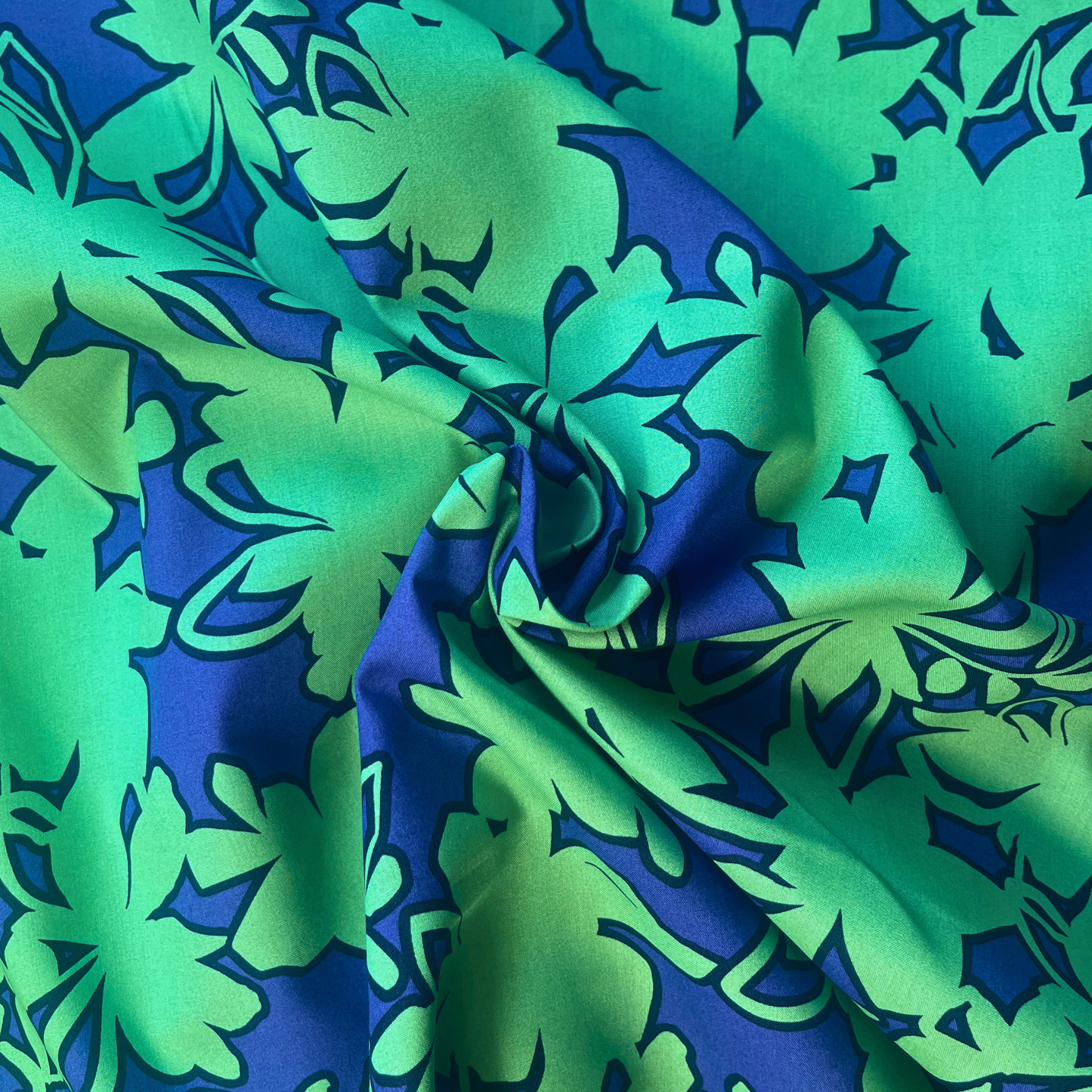 Fine Poplin Flowers — Blue & Emerald Green | Bold Stencil Print