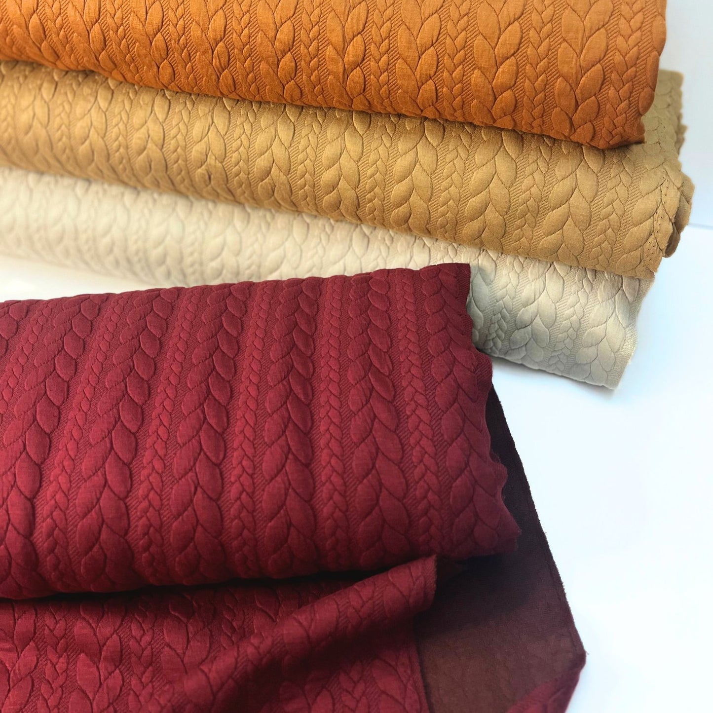 Berry Red Textured Cable Knit Jacquard Sweat, sold in half meters