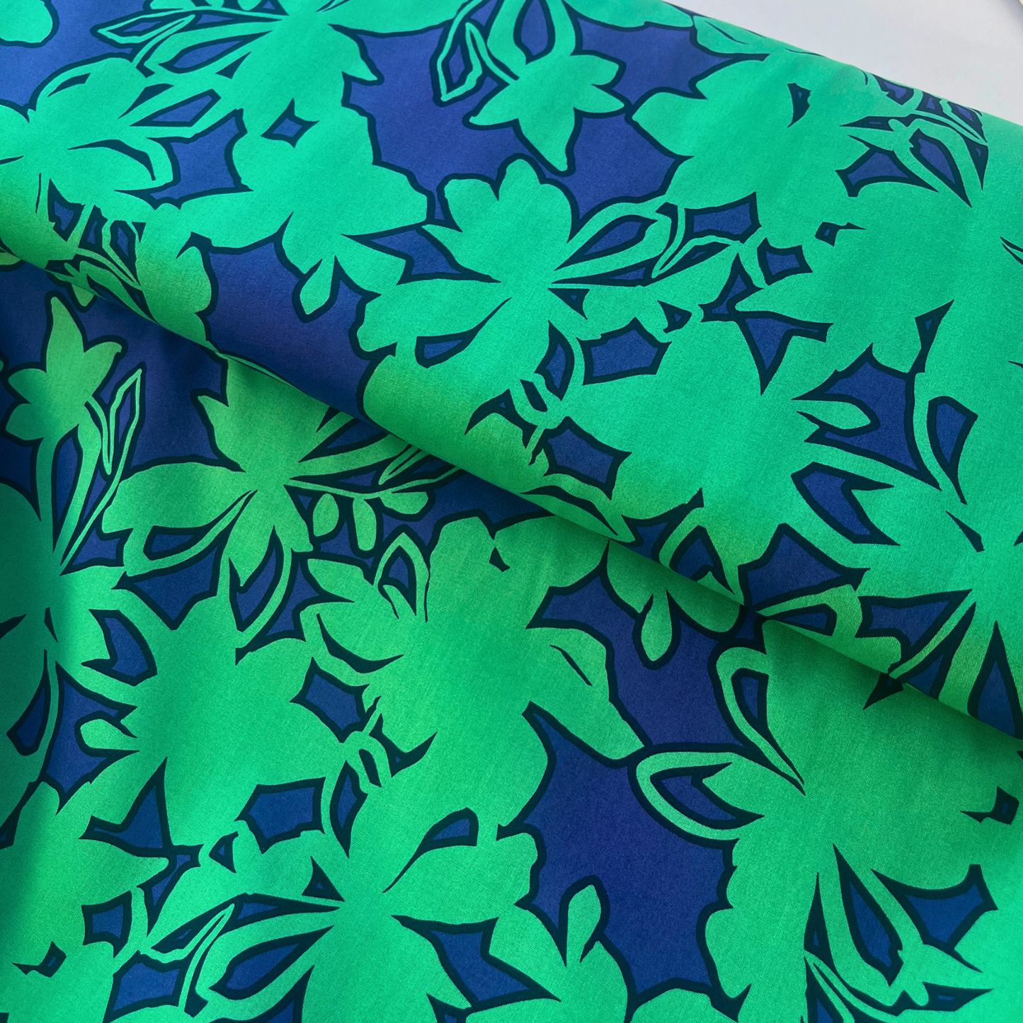 Fine Poplin Flowers — Blue & Emerald Green | Bold Stencil Print
